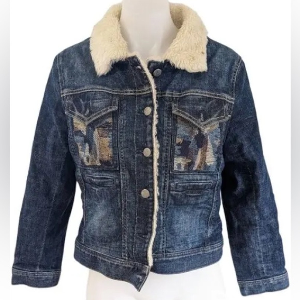 Citizens of Humanity Faux Fur Denim Jacket, Embroidered Front Pockets. Size 8